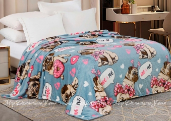 Мягкий детский флисовый плед Love You Сладкие мопсы 150х200