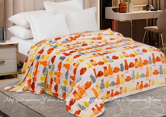 Мягкий детский флисовый плед Love You Коты бежевые 150х200