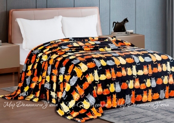 Мягкий флисовый плед Love You Коты черный 200х220